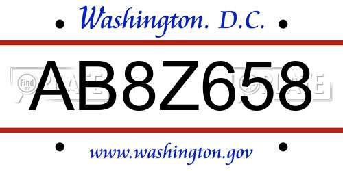 AB8Z658 District Of Columbia License Plate