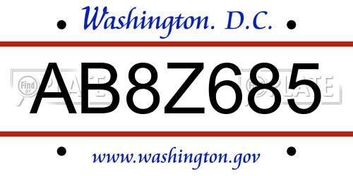 AB8Z685 District Of Columbia License Plate