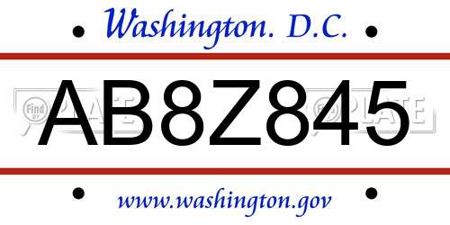 AB8Z845 District Of Columbia License Plate