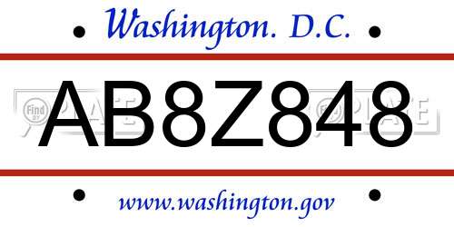 AB8Z848 District Of Columbia License Plate