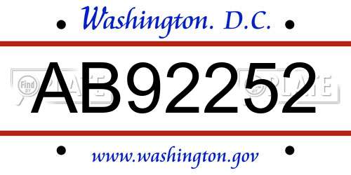 AB92252 District Of Columbia License Plate