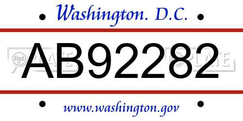 AB92282 District Of Columbia License Plate