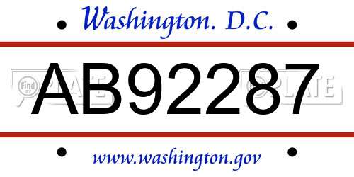AB92287 District Of Columbia License Plate