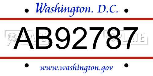 AB92787 District Of Columbia License Plate
