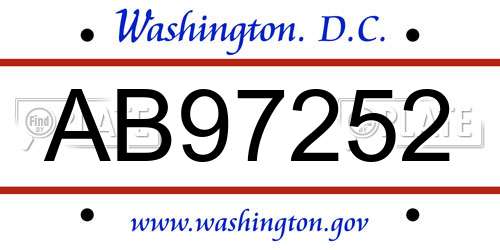 AB97252 District Of Columbia License Plate