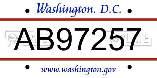 AB97257 District Of Columbia License Plate