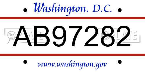 AB97282 District Of Columbia License Plate