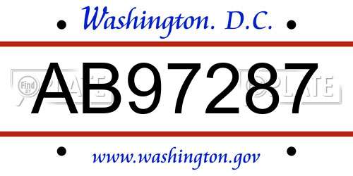 AB97287 District Of Columbia License Plate