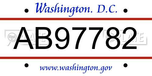 AB97782 District Of Columbia License Plate