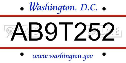 AB9T252 District Of Columbia License Plate