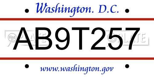 AB9T257 District Of Columbia License Plate