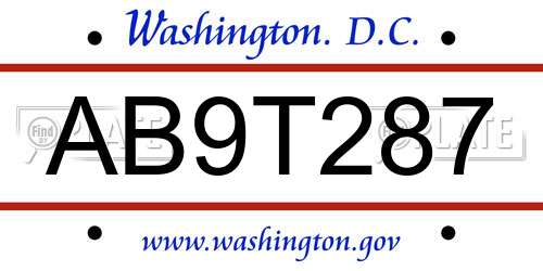 AB9T287 District Of Columbia License Plate