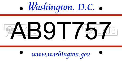AB9T757 District Of Columbia License Plate
