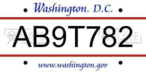 AB9T782 District Of Columbia License Plate