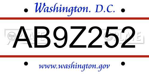 AB9Z252 District Of Columbia License Plate