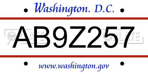 AB9Z257 District Of Columbia License Plate