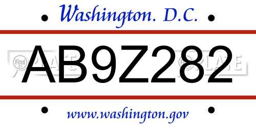 AB9Z282 District Of Columbia License Plate