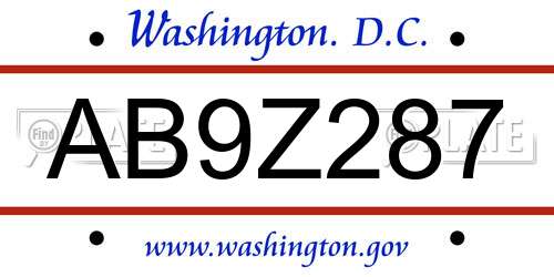 AB9Z287 District Of Columbia License Plate