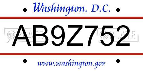 AB9Z752 District Of Columbia License Plate