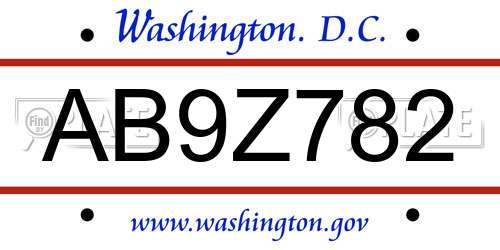 AB9Z782 District Of Columbia License Plate