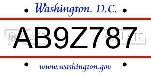 AB9Z787 District Of Columbia License Plate
