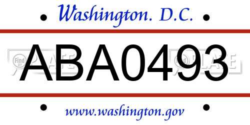ABA0493 District Of Columbia License Plate