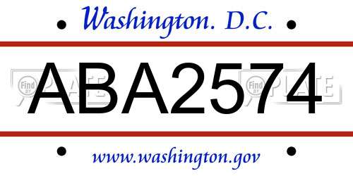ABA2574 District Of Columbia License Plate