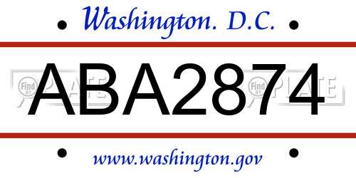 ABA2874 District Of Columbia License Plate