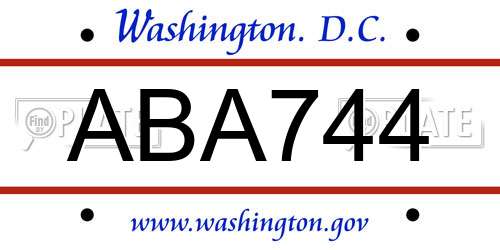 ABA744 District Of Columbia License Plate