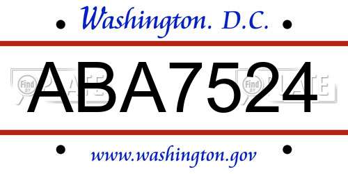 ABA7524 District Of Columbia License Plate