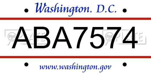 ABA7574 District Of Columbia License Plate