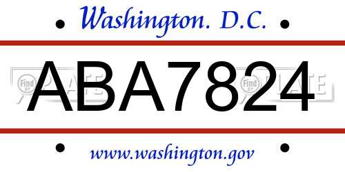 ABA7824 District Of Columbia License Plate