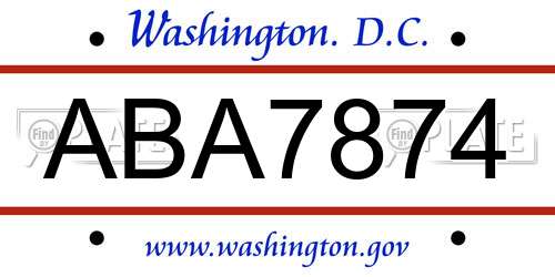 ABA7874 District Of Columbia License Plate