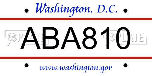 ABA810 District Of Columbia License Plate