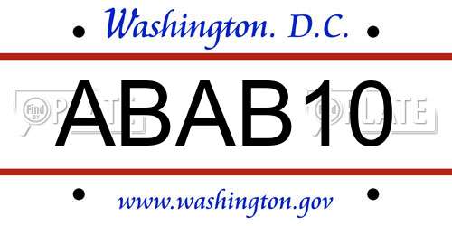 ABAB10 District Of Columbia License Plate