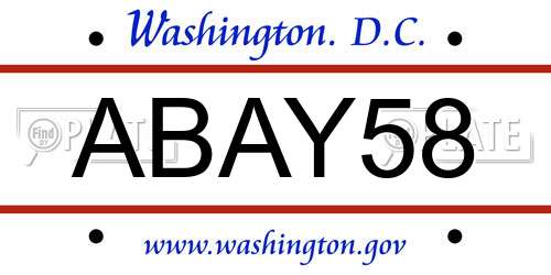 ABAY58 District Of Columbia License Plate