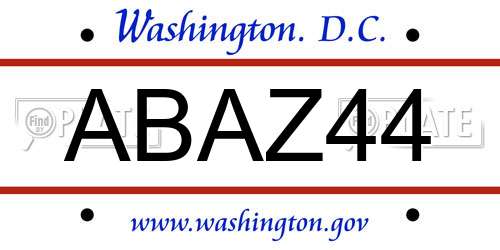 ABAZ44 District Of Columbia License Plate