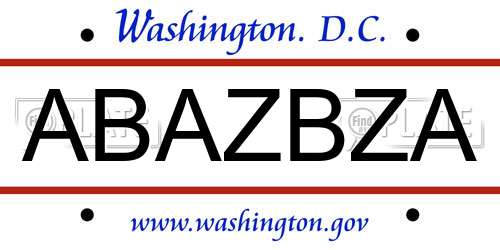 ABAZBZA District Of Columbia License Plate