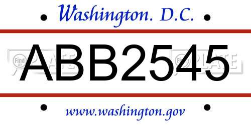 ABB2545 District Of Columbia License Plate