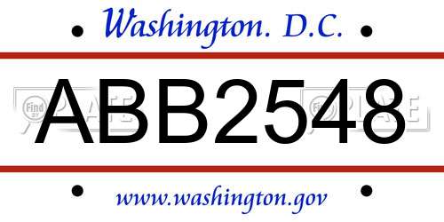 ABB2548 District Of Columbia License Plate