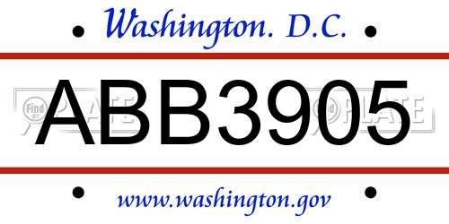 ABB3905 District Of Columbia License Plate