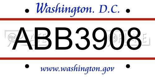 ABB3908 District Of Columbia License Plate