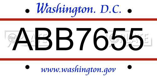 ABB7655 District Of Columbia License Plate