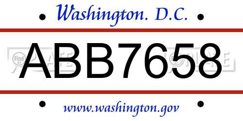 ABB7658 District Of Columbia License Plate