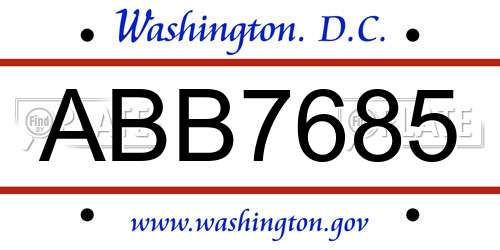 ABB7685 District Of Columbia License Plate