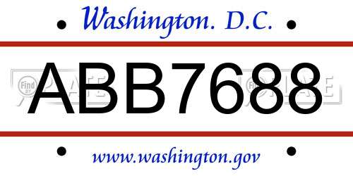 ABB7688 District Of Columbia License Plate
