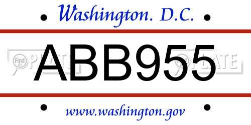 ABB955 District Of Columbia License Plate