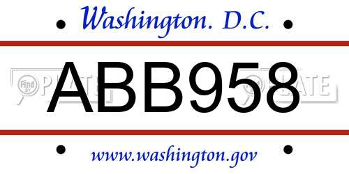 ABB958 District Of Columbia License Plate