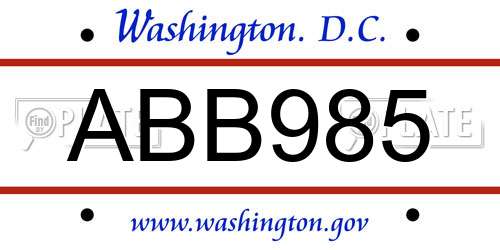 ABB985 District Of Columbia License Plate