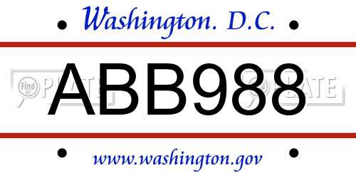 ABB988 District Of Columbia License Plate